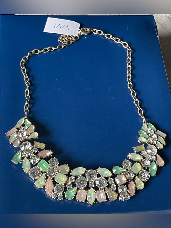 ViVI Jewelry - ViVI Pastel Crystal Statement Necklace - Gold Tone with Mint & Blush